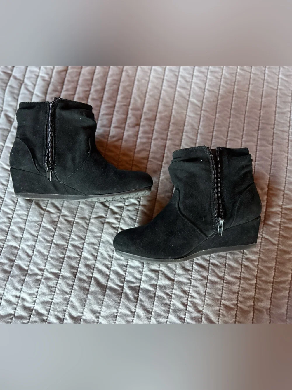 Nine West Black Kid's Wedge Ankle Boots with Side Zipper